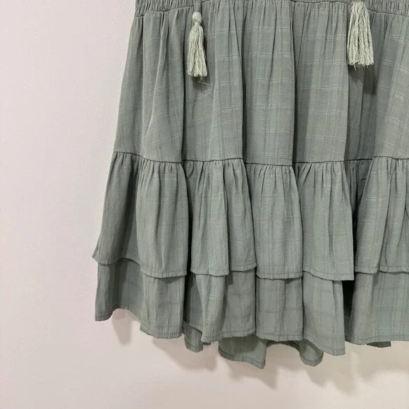 Entro Tiered Ruffle Mini Dress Women Large Sage Green Smocked Waist Cottagecore - Picture 3 of 9